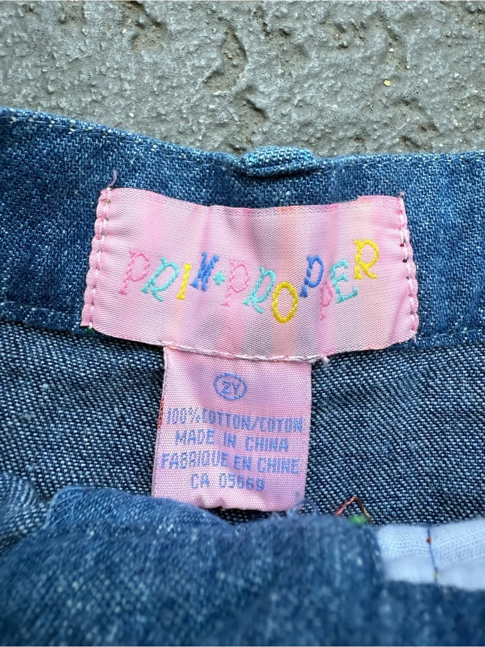 Vintage Kids Blue Patchwork Denim Pants with Floral Appliqué